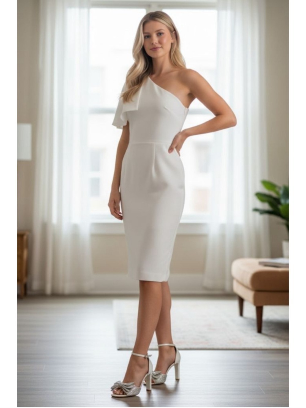 DRESS THE POPULATION White One Shoulder Dress XXL - Picture 1 of 9